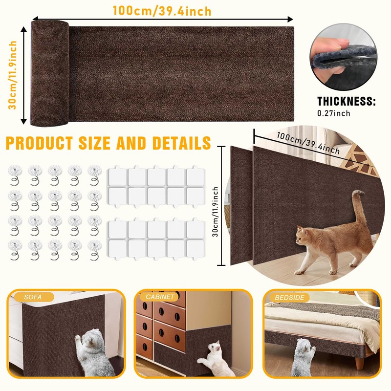 Cat Scratch Mat, 3PCS 39.4"x11.9" DIY Trimmable Self-Adhesive Cats Scratching