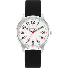Casotime 30M Waterproof Nurse Watch - Luminous Easy Read Dial, Second Hand & 24H Military Time, Durable Silicone Band for Nurses, Medical Professionals, Students - Men and Women White and Black