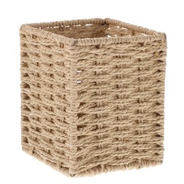 SEWACC 1Pc Hand Woven Storage Box Compact Woven Basket for Tea Table Office Sundries Organizer Stylish Desktop Pen Holder Neat Home Dorm Woven Container