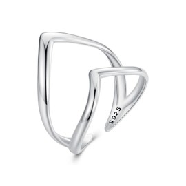 ShiYu Sterling Silver Double Layer Geometry Open Adjustable Ring for Women Birthday Gift
