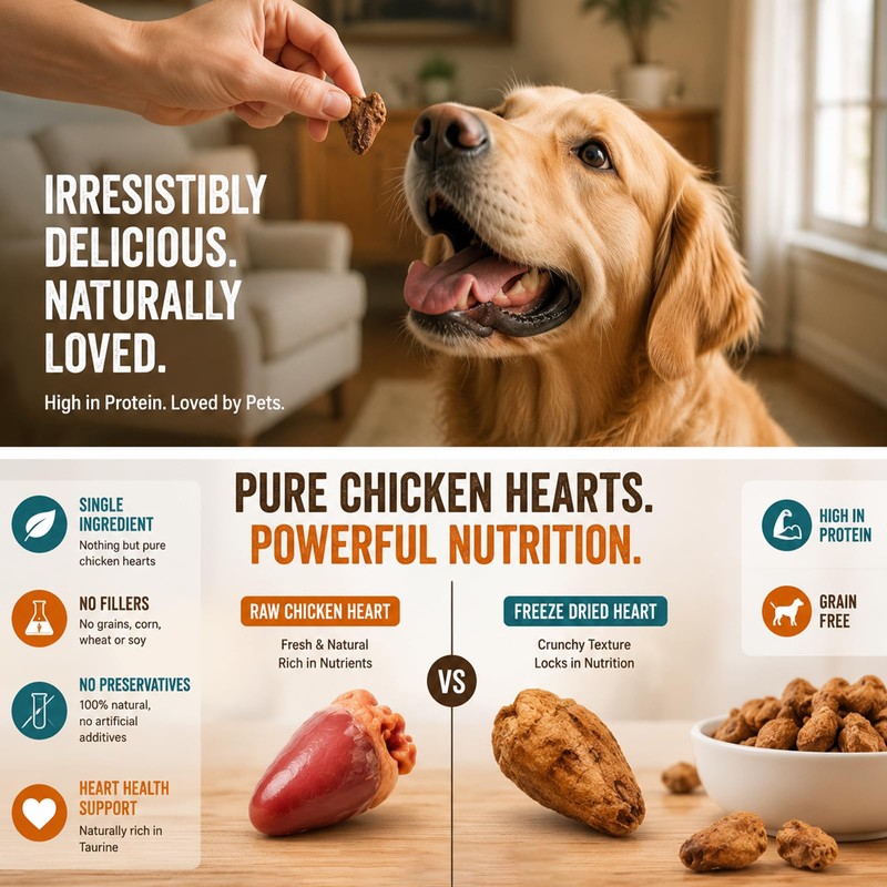 xixisusu Freeze Dried Chicken Hearts for Dogs and Cats -