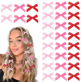 CAVETEE Bow Hair Clips for Girls, Small Cute Mini Hair Bows Kawaii Braiding Barrettes Women and Girls' Ribbon Bowknots Hair Accessories (Hot Pink Pink Red)