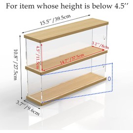 Clear Acrylic Display Shelf Case for Mini Funko Pop, Wooden Display Stand Riser 2 Layer Storage Rack for POP MART The Monsters Lazy Yoga Action Figures Collectibles Toys, 15.55" W x 3.78" D x 10.8" H
