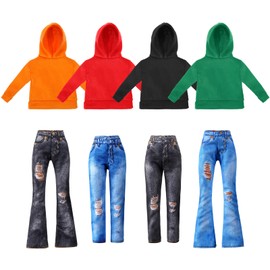 Bencailor 8 Pieces Doll Clothes Girl Accessories Cotton Sweaters Denim Pant Regular Outfit Clothing(Black,Orange,Red,Green,11.5 Inch Doll)