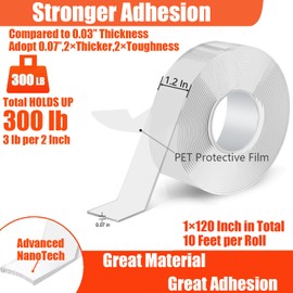 Mineweii Double Sided Nano Tape Heavy Duty - 1.2" × 120" - Adhesive Removable Acrylic Clear Mounting Tape for Hanging Decor (1.2")