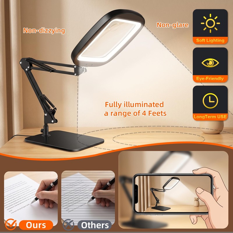 10X 30X Extra Large Magnifying Glass with Light and Stand,7-inch