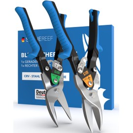 Tin Snips Set Straight & Right Cut – [Int. Millimetre Scale] – Metal Scissors for Drywall, Trapezoidal Sheet, Metal, Wire Shears for Wire Mesh, Sheet Metal Cutter, Metal Shears, Sheet Metal Cutting