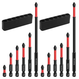 Pack of 12 Long Bits Hexagonal Set, PH2 Magnetic Anti Slip Drill Screwdriver Bit 25 mm/50 mm/65 mm/70 mm/90 mm/150 mm, Hex Shank Bit, for Electric Screwdrivers, Impact Drivers (12)