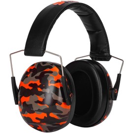 Snug Kids Earmuffs – Noise Reduction for Toddlers & Children – Adjustable, Lightweight, Foldable, Soft & Comfortable - Orange Camo