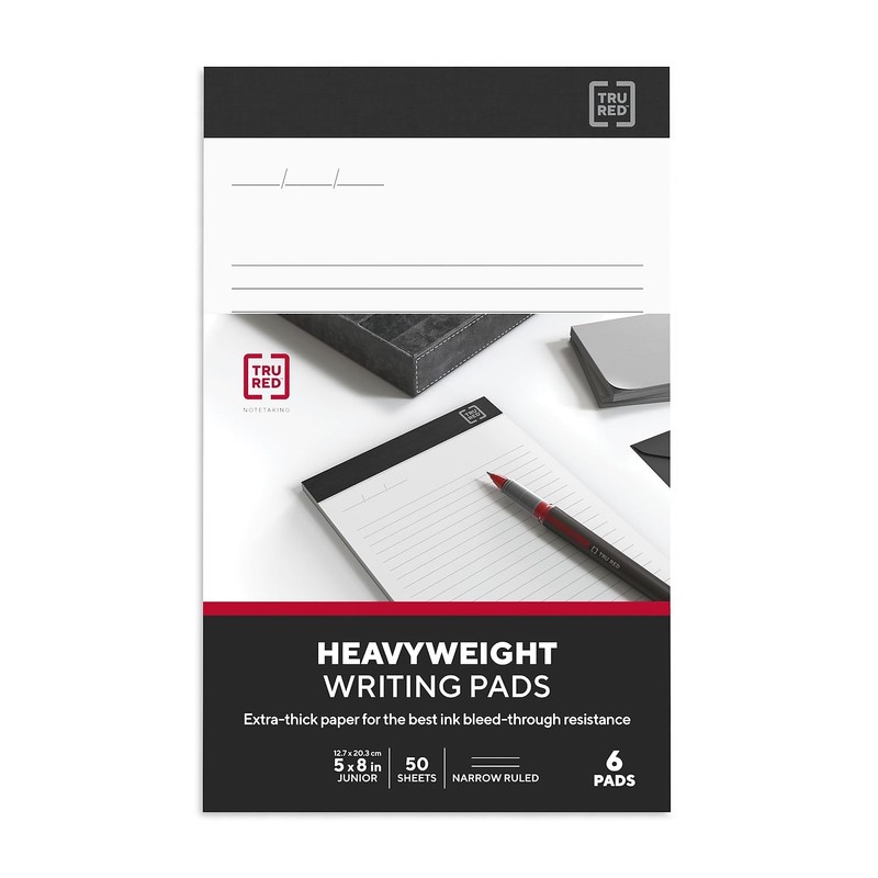 TRU RED Notepad, 5" x 8", Narrow Ruled, White, 50