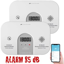 VisorTech Carbon Monoxide Detectors: Set of 2 WiFi Carbon Monoxide Detectors, LCD Display, 10 Year Sensor, App (Alexa Carbon Monoxide Detector, mart Life Warning Detector, Gas Detector)