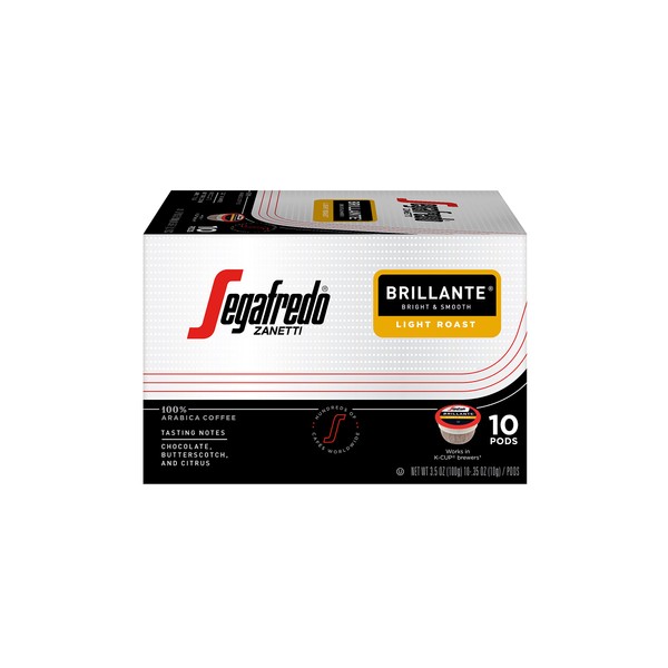 Segafredo Zanetti Single Serve Coffee Pods, Brillante Light Roast, Easy to Brew, Arabica, Works with All K-Cup Brewers, 10 Count, Pack of 6