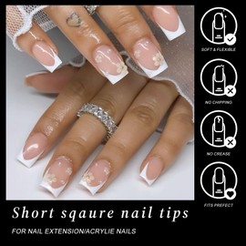 AddFavor Short Square Nail Tips, 600pcs Soft Gel x Nail Tips Short Square Clear Nail Tips Full Cover Acrylic Nail Tips for Nail Extension, Press on Nails Making