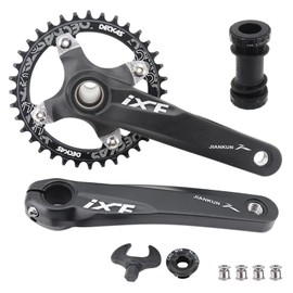 DJC Bike Crankset 104BCD with Chainring BSA Bottom Bracket with Spindle for MTB 1x 2X 3X Speed Mountain Bike Black Red Oilslick 170mm 175mm (170mm Black, Round 34T)