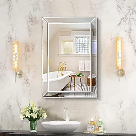 Pregaspor Mirror on Mirror Wall Mirror for Bathroom, 16" x 24" Rectangular Frameless Bathroom Vanity Mirrors for Wall, Polished Beveled Edge Mirrors for Washroom