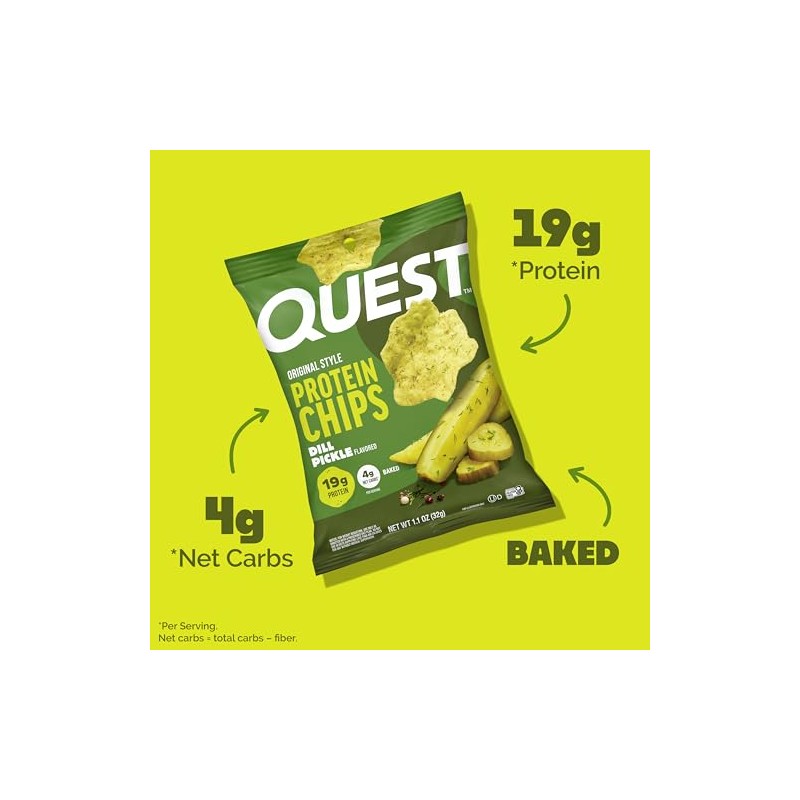 Quest Nutrition Dill Pickle Flavored Protein Chips, 19g Protein, 4g