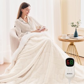 Heated Electric Blanket- Electric Throw Blanket 84"x90" for Bed- Heating Blanket with 5 Heating Levels& 4 Hours Auto Off for Home Office - Soft Faux Fur Blanket for Full Body(Beige)