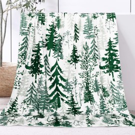 JarThenaAMCS Christmas Blanket Watercolor Green Pine Tree Throw Blanket Soft Plush Blanket for Xmas Winter Home Bed Sofa Couch Chair, 50 x 60 Inch