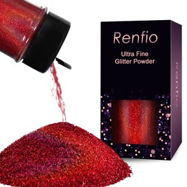 Renfio Renfio Holographic Ultra Fine Glitter Powder Metallic Resin Glitter 2.11 Oz/60g PET Flakes Crafts Sequins 1/128" 0.008" 0.2mm Epoxy Chips Flakes for Tumblers Slime Roses Decorations - Laser Wine Red