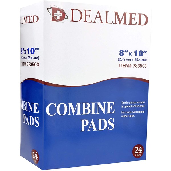 Dealmed 8" x 10" Sterile Abdominal (ABD) Combine Pads, Individually Wrapped, First Aid Wound Dressing, 24 Count (Pack of 1)