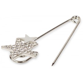 styleBREAKER 05050021 Women's Jewellery Pin for Ponchos, Scarves or Scarves, Rhinestone Star Applique, Safety Pin, Jewellery Pin, Silver, One Size