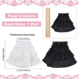 GORGECRAFT 2 Pairs Lolita Lace Cuffs Black Steampunk Wrist Cuffs Fingerless Bridal Gloves for Prom False Sleeves Ruffled Gothic Costume Accessories Wedding Dress, Black-3