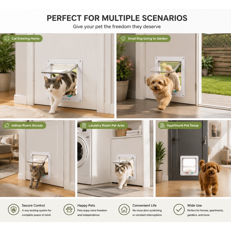 4-Way Locking Pet Door for Cats & Dogs – Secure