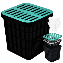 18x18x15 in Large Catch Basin for Drainage with Debris Basket,Catch Basin with Fiber Glass Grate,French Drain Catch Basin Without pre drilled Holes are Suitable for courtyards, downspouts, lawns