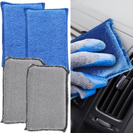 4 Pcs Interior Scrubber Detailing Pads,Reusable Interior Scrubbing Sponge,Double-Sided Velvet Terry Cloth Sponge for Interior Cleaning,Leather,Vinyl,Plastic & Upholstery