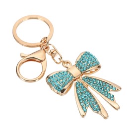 PATIKIL Bow Keychain for Women, Bag Purse Charm Rhinestone Bow Accessories for Key Handbag Backpack Car Ring, Lake Blue