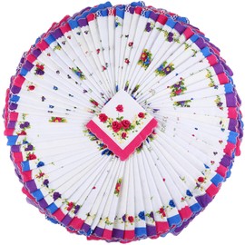 Peryiter 100 Pcs Handkerchief for Women Vintage Floral Cotton Handkerchief Bulk Colorful Embroidered Ladies Handkerchiefs Mother's Day Gifts for Mother Grandma Tea Party Church Wedding