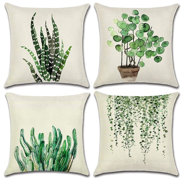 Artscope Set of 4 Decorative Cushion Covers 45x45cm, Green Leaves