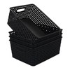 Morcte 4-Pack Plastic Storage Weave Baskets, Plastic Shelf Baskets, Black