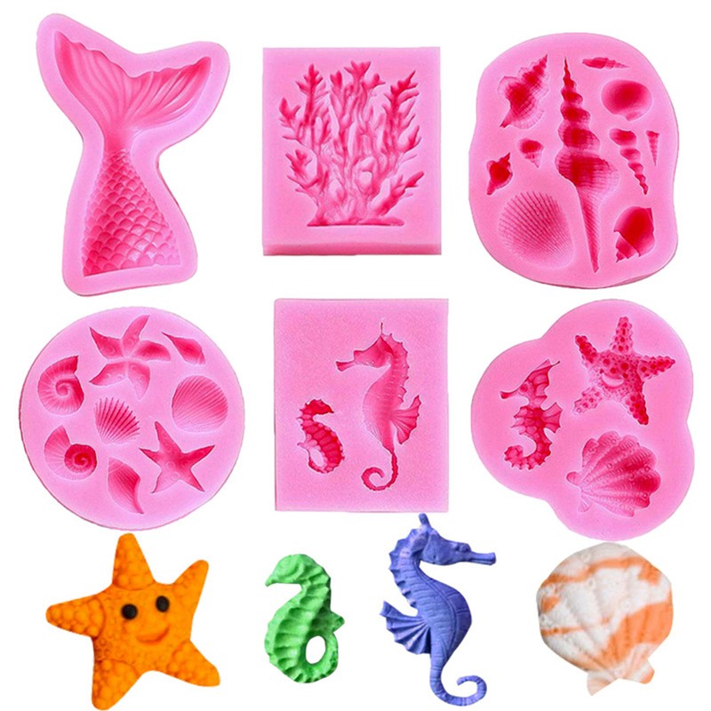 Marine Theme Fondant Silicone Mold Seashell Conch Mermaid Tail DIY