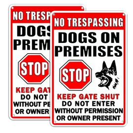 Funny Beware of Dog Sign Warning Do Not Enter Metal Signs, 2 Pack No Trespassing Dogs On Premises Tin Signs Dog In Yard Stop Keep Gate Closed Sign Fence Door Outdoor Decorations 8x12 Inch