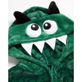 ONLY BOYS’ Fleece Hooded One Piece Pajama - Sharks Dino Cyclopes Sloth (6-14), Size 12-14, Tyrannosaurus