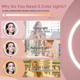Makeup Mirror, Rechargeable Vanity Mirror with 3 Lights, 1X/10X