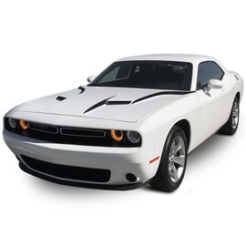 Front Inner Outer Cowl Hood Spears Vinyl Graphic Decal Overlay Wrap Compatible with and Fits Challenger 2015 2016 2017 2018 - Matte Black