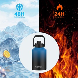 WATERSY Half Gallon Water Bottle Insulated(Cold for 48 Hrs),BPA Free&Leak Proof,64oz Stainless Steel Water Jug/Flask,Big thermo,Large Water Bottle with Handle for Gym,Hiking,Camping,Gradient Blue