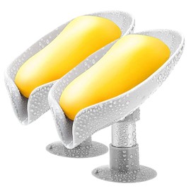 POGEPE Jabonera de Baño, 2 Piezas Jaboneras para Baño Autodrenante, Estuche Porta Jabon de Baño con Ventosa, Fácil de Limpiar, Jabonera para Baño, Ducha, Cocina, Fregadero, Bañera (Gris)