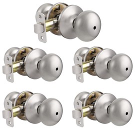 Probrico Keyless Privacy Door Knobs for Bedroom and Bathroom, No Key Brushed Nickel Stainless Steel Door Knobs Bed/Bath Handles, 5 Pack