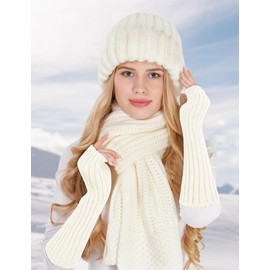 MELLIEX 2 Pairs of Long Fingerless Winter Pulse Warmer Gloves Unisex Knitted Hand Warmers Women, black, white