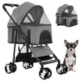 BestPet 3-in-1 Pet Stroller Premium Multifunction Dog Cat with Detachable Carrier - Gray