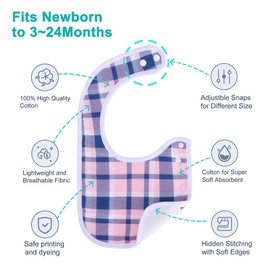 Benoxine Baby Bandana Drool Bibs Soft and Absorbent Organic Cotton Bandana Bibs Set for Girls Newborn Colors 3-36 Months 12 Pcs