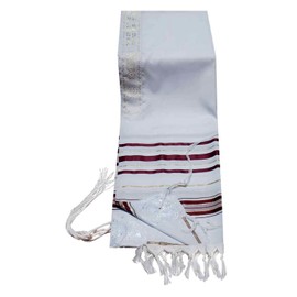 Acrylic Tallit (imitation Wool) Prayer Shawl in Maroon and Gold Size 24" L X 72" W