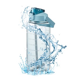 TWSOUL 2 Litre Sports Water Bottle, Plastic Bottle for Outdoor Sports, BPA-Free, Leak-Proof, Motivational Water Bottle with Time Marking, for Camping, Outdoor, Yoga, Gym, School (Green)