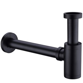 TRUSTMI Bottle P Trap Brass Round 1 1/4 Inch Decorative P-Trap, Adjustable Bathroom Basin Sink Waste Drain Kit, Wall Drainage, Matte Black