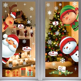 MSQ 2 Sheet Christmas Window Stickers Window Clings Snowflake Cartoon Boy Santa Claus Snowman Reindeer with Static PVC Stickers for Christmas Home/Shop/Party Window Decorations