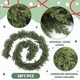 Jutom 1 Pcs 12 ft Thick Christmas Cedar Garland Artificial Realistic Soft and Flexible Full Faux Green Cedar Pine Garland for Home Indoor Xmas Holiday Mantle Fireplace Party Decoration
