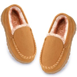 Fupoia Boys Slippers Girls Slippers Moccasin Memory Foam Kids House Slipeprs Nonslip Indoor Outdoor Slippers for Boys color beige size13